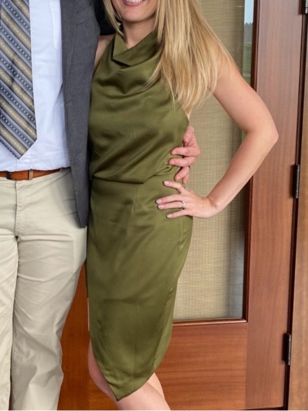 x Revolve Camo Dress ELLIATT in Olive 
Satin Midi Halter Dress- Size S